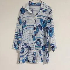 セストラヴィエ アート柄 M シャツ ブルー コットン100%