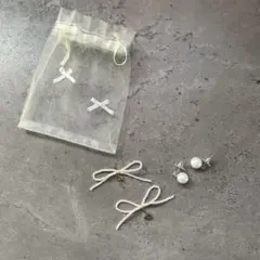 パールリボンピアス　ウェディングアクセサリー