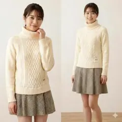 ブルーレーベル クレストブリッジ ドッキングワンピース ケーブル柄 Mアイボリー