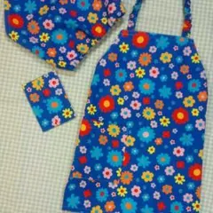 子供用エプロン&三角巾ハンドメイド　110cm　カラフル北欧風花柄