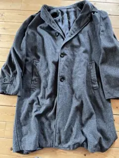 古着　海外　ロングコート　チェスターコート　グレー　灰色　チェック