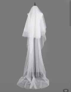 ホワイト ロングウェディングベール コーム付き