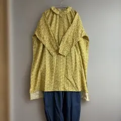 未使用品！SM2 リネン混　イエロー小花柄ロングシャツ　ワンピース