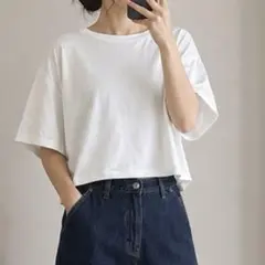 ユニクロ クロップド丈 Tシャツ 白 M 半袖 シンプル 無地