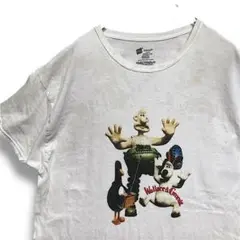 BMiJ キャラ Tシャツ 古着 白 ウォレスとグルミット テレビ アニメ