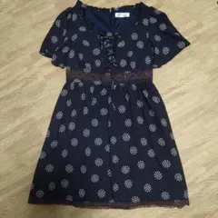 LD prime ネイビー ドット柄 半袖 ワンピース