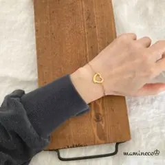 オールステンレス製 ハートブレスレット 小豆チェーン ゴールドカラー