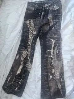 00s クロコダイルパターン フレアパンツ 十字架 V系 お兄系