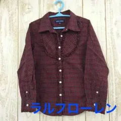 さらに値下げ！ラルフローレン 赤チェック フリル長袖シャツ １１０cm