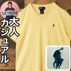 ポロバイラルフローレン Vネック ポニー刺繍ワンポイント イエロー L Tシャツ