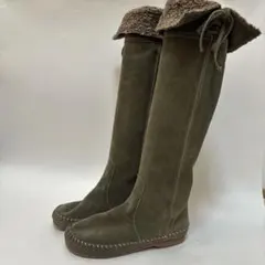 【卑弥呼】美品 2way スエードロングブーツ カーキ ローヒールフラットソール