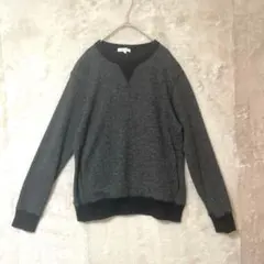 GLOBAL WORK♡メンズ 薄手ニット 前Vガゼット グレー L