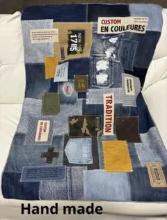 本日のみ値下げ★72.デニムリメイク★ブランケット(ベルト付)★膝掛★ファー使用