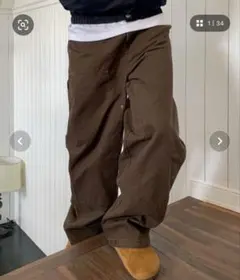 ブラウン ワークパンツ ゆったりシルエット