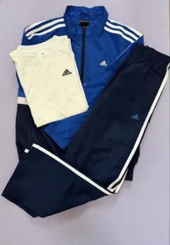 【美品】アディダス 140 ジャージ 上下 Tシャツ 3点セット 男の子 青 紺