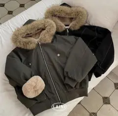 ファー付きダウンジャケット カーキ