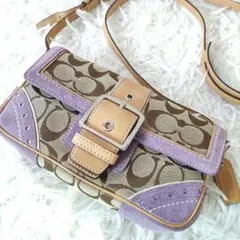【美品】COACH コーチ ショルダーバッグ ソーホー シグネチャー パープル