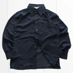 長袖シャツ ドット柄シャツ ネイビー 薄手 上品 レトロ カジュアル 古着
