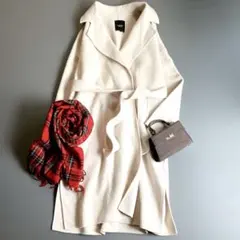 美品 ノークバイザライン ウールリバーコート ベルト付 Aライン ビッグショール