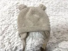 美品ベビー ニット帽 ボンネット 耳付き サイズ：3〜6ヶ月（44cm）