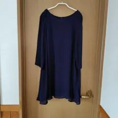 ZARA BASIC ネイビー シンプル ８分袖 Aライン ワンピース