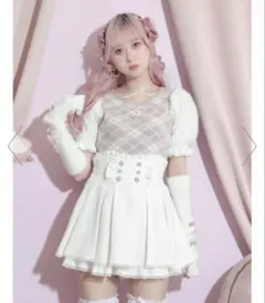 ♥ NOEMIE フェザーアームウォーマー付きチェックニット - ピンク ♥