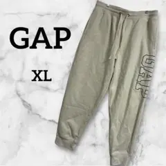 【希少XL】GAP ギャップ スウェットパンツ デカロゴ ベージュ 裏起毛 極暖