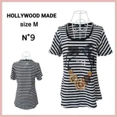 HOLLYWOOD MADE ボーダー Tシャツ M N9 リボン フラワー 黒のサムネイル
