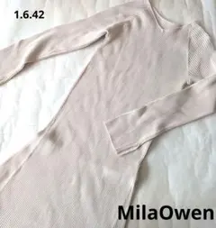 【MilaOwen】ベージュ系色合い　リブニット　ロングワンピース