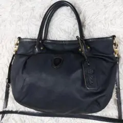 Felisi 2way ゴールド金具 レザーナイロン 斜め掛け ショルダーバッグ