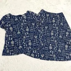 美品✨ホコモモラ　セットアップ　総刺繍　白タグ　ネイビー　ブラウス　スカート　L