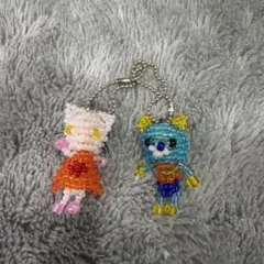 ビーズ製キャラクター携帯ストラップ犬と猫セット