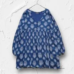 Y5179＊サムシングボロウド 花柄長袖チュニックワンピース ネイビー M