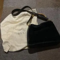 GUCCI グッチ ハンドバッグ スエード×バンブー ショルダーバッグ　レザー