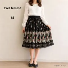 axes femme 花柄プリーツスカート M 黒 シフォン レース