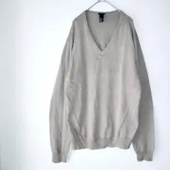H&M メンズ コットンニット セーター Vネック ブラウン L
