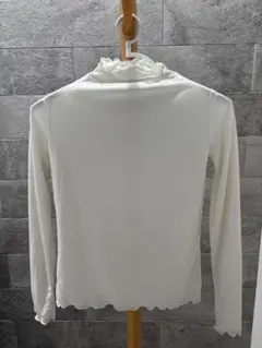 シアートップス ギンガムチェック ハイネック ホワイト 長袖カットソー