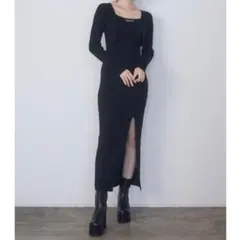 EMODA クロスリブスリットマキシワンピース ブラック 秋冬 モード系 韓国風