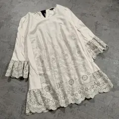 【TO BE CHIC】（40）総柄 花柄 刺繍 フレア ロングシャツ