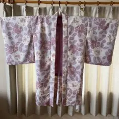 【美品】着物コート 羽織 長羽織 / 薄紫 椿柄のサムネイル