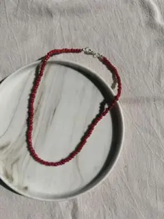 ハンドメイド ビーズネックレス レッド