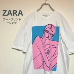 【匿名配送】　Tシャツ レディース 半袖 ZARA プリント アートプリント