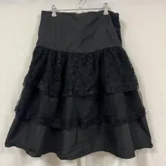 【編み上げデザイン】ボリューム ティアード フリルスカート レース 黒 地雷系