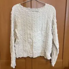 ホワイト 長袖 ワッフルトップス
