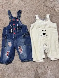 デニムとフリースのオーバーオールセット