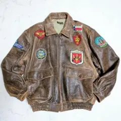 希少サイズ A2 G1 フライトジャケット トップガン ワッペン 国旗 茶 3L