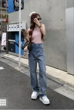 ハイウエストストレートデニムパンツ GRL gm297