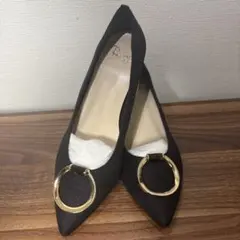 即購入可【REZOY】 新品24.5cmブラックパンプス ゴールドリング リゾイ