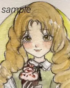 オリジナル手描きイラスト　創作　水彩画　アナログイラスト　女の子　ソフトクリーム