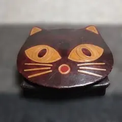 猫の顔 レザーコインケース